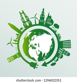 Ecology.Green cities help the world with eco-friendly concept ideas.vector illustration
