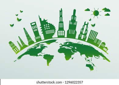 Ecology.Green cities help the world with eco-friendly concept ideas.vector illustration
