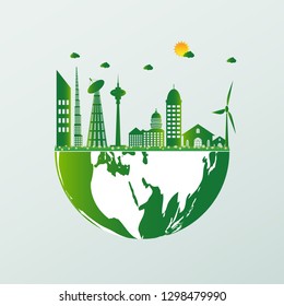Ecology.Green cities help the world with eco-friendly concept ideas.vector illustration
