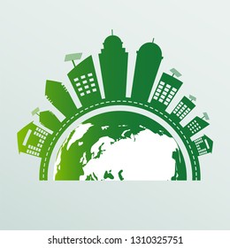 Ecology.Green cities help the world with eco-friendly concept ideas.vector illustration
