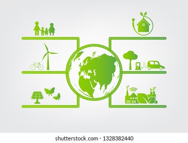 Ecology.Green cities help the world with eco-friendly concept ideas.vector illustration
