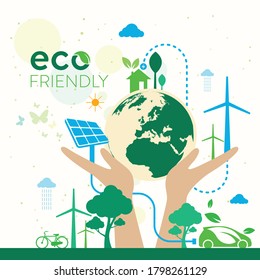 Ecology.Green cities help the world with eco-friendly concept ideas.vector illustration