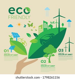 Ecology.Green cities help the world with eco-friendly concept ideas.vector illustration