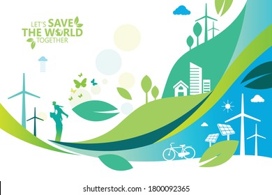 Ecology.Green cities help the world with eco-friendly concept ideas.vector illustration