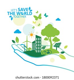 Ecology.Green cities help the world with eco-friendly concept ideas.vector illustration