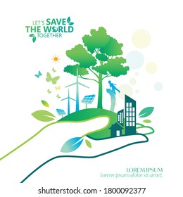 Ecology.Green cities help the world with eco-friendly concept ideas.vector illustration