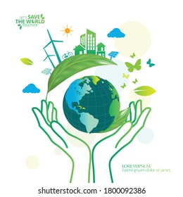 Ecology.Green cities help the world with eco-friendly concept ideas.vector illustration