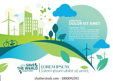 Ecology.Green cities help the world with eco-friendly concept ideas.vector illustration