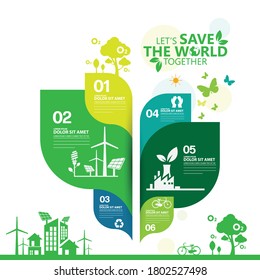 Ecology.Green cities help the world with eco-friendly concept ideas.info graphic template vector illustration