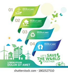 Ecology.Green cities help the world with eco-friendly concept ideas.info graphic template vector illustration