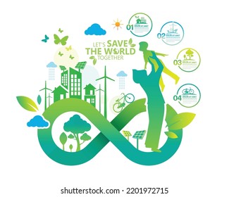 Ecology.Green cities help the world with eco-friendly concept ideas.vector illustration