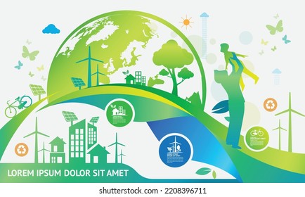 Ecology.Green cities help the world with eco-friendly concept ideas.vector illustration