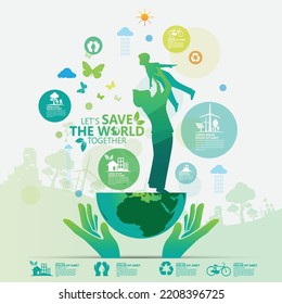 Ecology.Green cities help the world with eco-friendly concept ideas.vector illustration