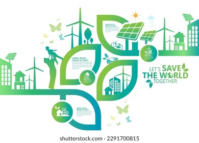 Ecology.Green cities help the world with eco-friendly concept ideas.vector illustration