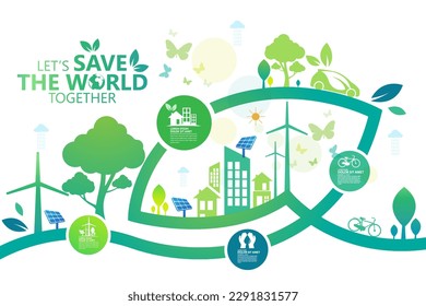 Ecology.Green cities help the world with eco-friendly concept ideas.vector illustration