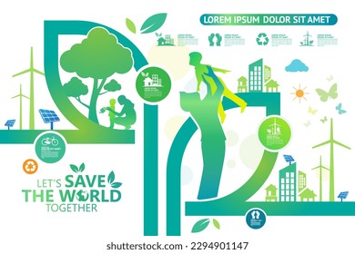 Ecology.Green cities help the world with eco-friendly concept ideas.vector illustration