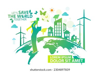 Ecology.Green cities help the world with eco-friendly concept ideas.vector illustration