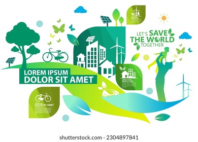 Ecology.Green cities help the world with eco-friendly concept ideas.vector illustration