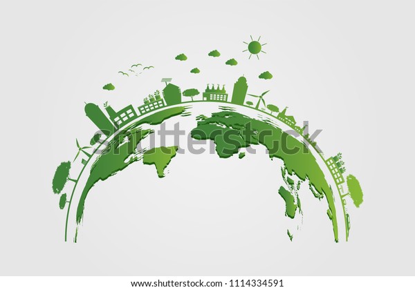 Ecology.Green cities help the world with\
eco-friendly concept ideas.vector\
illustration\
\
