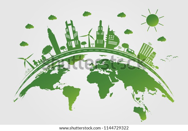 Ecology.Green cities help the world with\
eco-friendly concept ideas.vector\
illustration\
\
