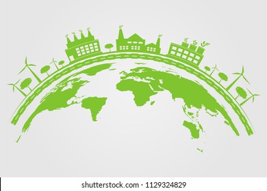 Ecology.Green cities help the world,earth with eco-friendly concept ideas.vector illustration
