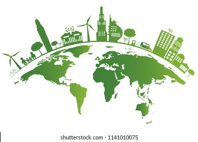 Ecology.Green cities help the world,earth with eco-friendly concept ideas.vector illustration

