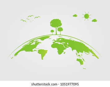 Ecology,tree on earth cities help the world with eco-friendly concept ideas.vector illustration