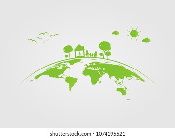 Ecology,tree on earth cities help the world with eco-friendly concept ideas.vector illustration