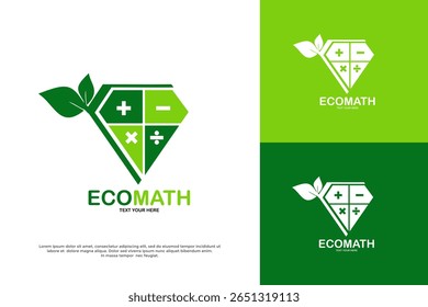 EcoMath-Logo: mathematische Symbole in einem blattförmigen Diamanten. Stellt ökologische Lösungen und das Lernen in Mathematik dar.