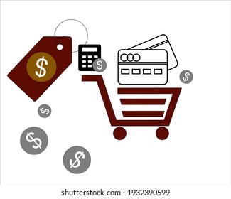 ecomerse vector illustration design of price tags, shopping cart, calculator, money and payment cards