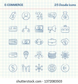 E-Commerce 25 Doodle Icons. Hand Drawn Business Icon Set