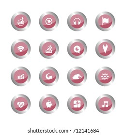 e-commerce 3D icons (dark red set). Set of round red buttons in cartoon style. asset for user interface GUI in mobile application or any casual video game.
