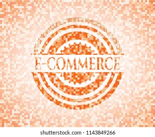 e-commerce abstract emblem, orange mosaic background