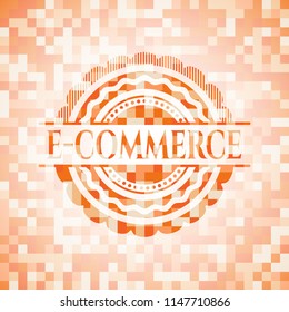 e-commerce abstract emblem, orange mosaic background
