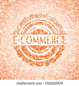 e-commerce abstract emblem, orange mosaic background