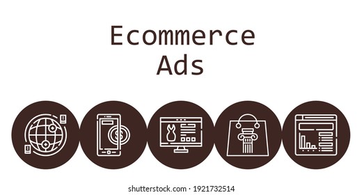 ecommerce ads background concept with ecommerce ads icons. Icons related shopping bag, website, internet, online payment