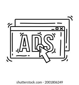 E-commerce ads icon. hand drawn icon set, outline black, doodle icon, vector icon design.
