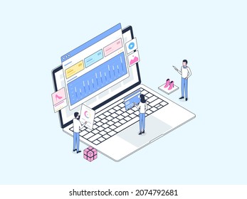 E-Commerce Ads Isometric Illustration Lineal Color. Suitable for Mobile App, Website, Banner, Diagrams, Infographics, and Other Graphic Assets.