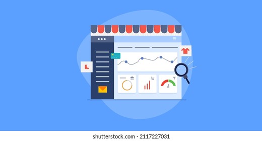 ECommerce Analytics Dashboard, Sales Data Of An Online Store, ECommerce Metrics And KPIs - Vector Illustration With Icons