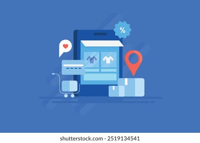 eCommerce app for shopping, People buying with eCommerce application, ecommerce marketing strategy, Secure checkout - vector illustration with icons