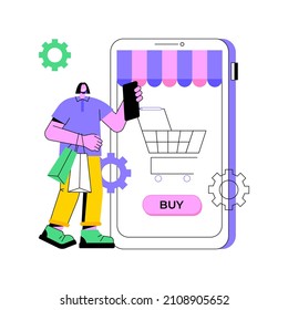 Ecommerce application abstract concept vector illustration. Commercial software, application marketplace, ecommerce platform app, buying online, mobile shopping, in-app payment abstract metaphor.