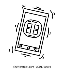 Icono de aplicación de comercio electrónico. conjunto de iconos dibujado a mano, contorno negro, icono de doodle, diseño de iconos vectoriales.