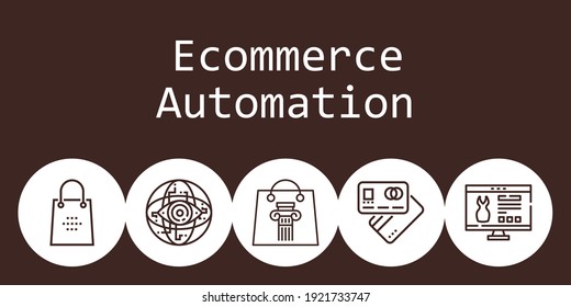 concepto de fondo de automatización de ecommerce con iconos de automatización de ecommerce. Bolsa de compra relacionada con los iconos, tarjeta de débito, sitio web, Internet