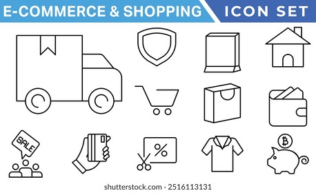E-commerce avd Shopping icons collection set. Online shopping thin line icons. Shop icons vector