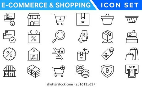 E-commerce avd Shopping icons set. E-commerce icon collection. Online shopping thin line icons. Shop icons vector