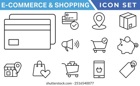 E-commerce avd Shopping icons set. E-commerce icon collection. Online shopping thin line icons. Shop icons vector
