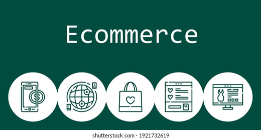 concepto de fondo de ecommerce con iconos de ecommerce. Bolsa de compra relacionada con los iconos, sitio web, lista de deseos, Internet, pago en línea