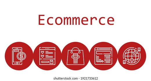 ecommerce background concept with ecommerce icons. Icons related shopping bag, website, wishlist, internet, online payment