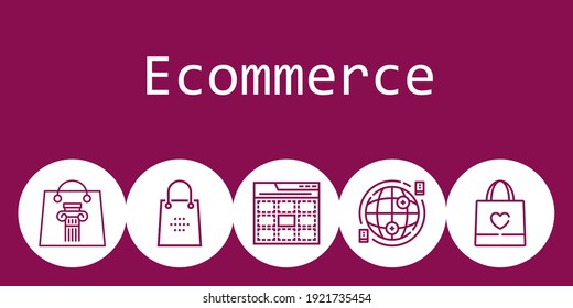 concepto de fondo de ecommerce con iconos de ecommerce. Bolsa de compra relacionada con los iconos, web, internet