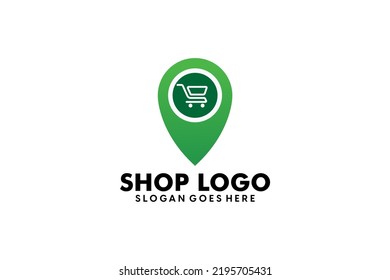 ecommerce bag with right store arrow e-shop online shopping vector logo red color high quality with white background logo